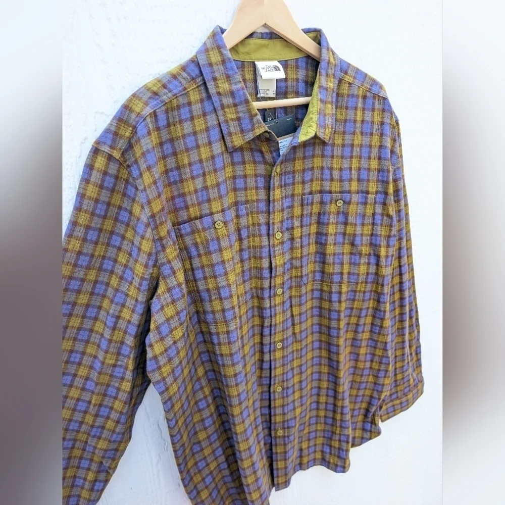 NWT The North Face Arroyo Flannel Button Down Shirt Green Blue Men's Size XXL